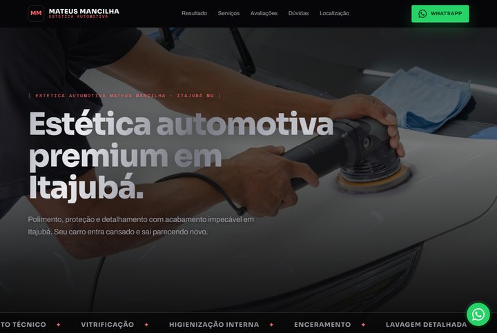 site da Mateus Mancilha Estética Automotiva